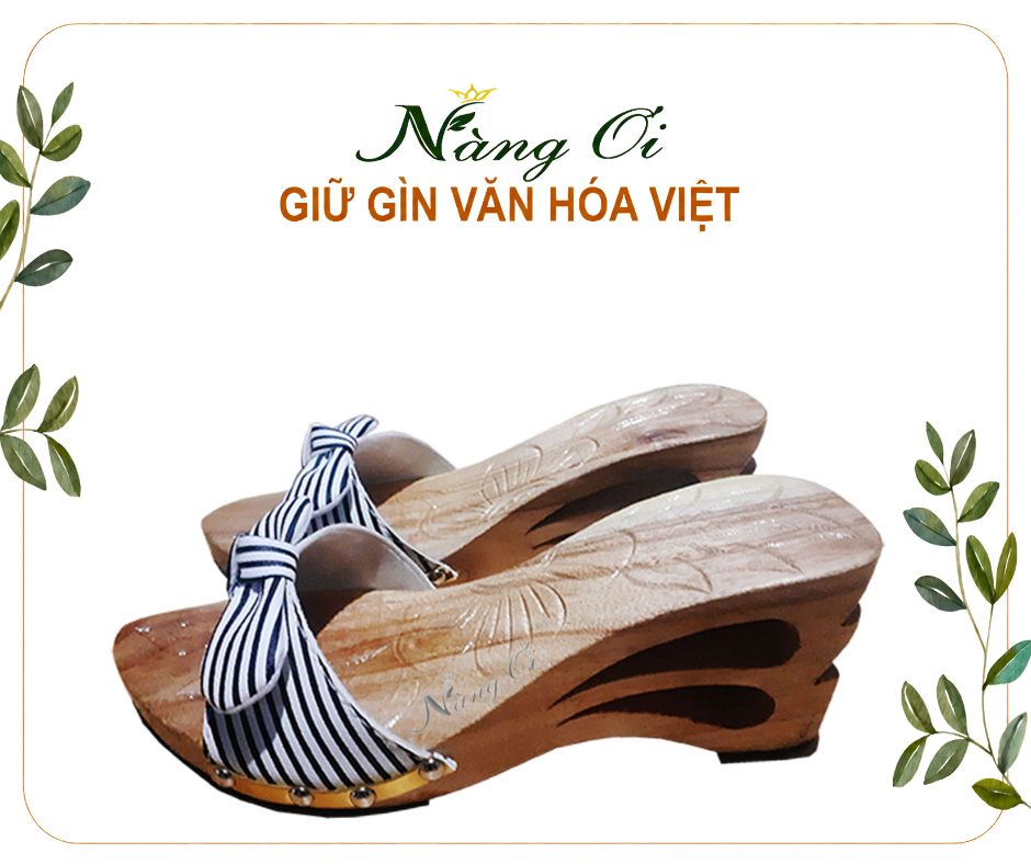 Guốc gỗ 2 giọt nước chạm gót tầng cao 8cm